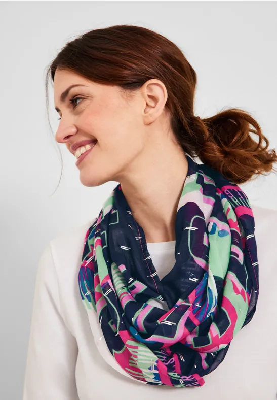 Ronde sjaal met folieprint deep blue