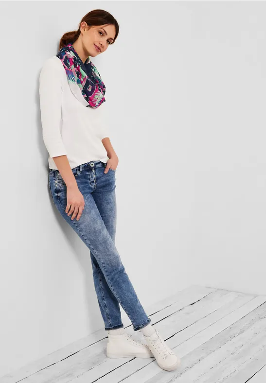 Ronde sjaal met folieprint deep blue