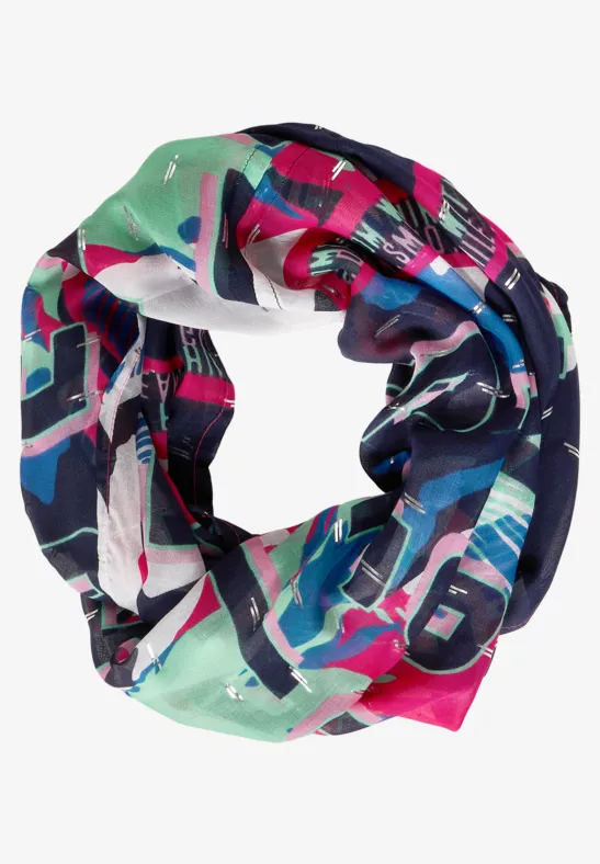 Ronde sjaal met folieprint deep blue