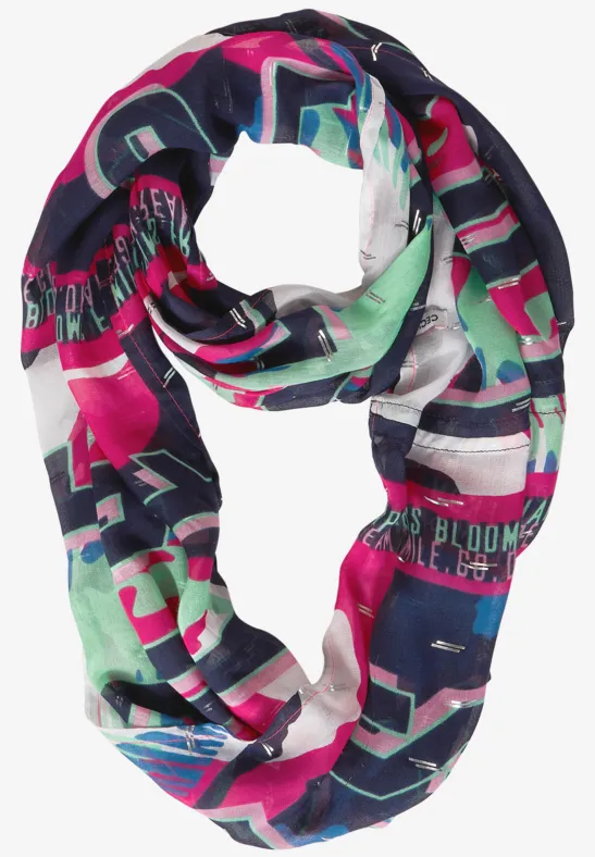 Ronde sjaal met folieprint deep blue