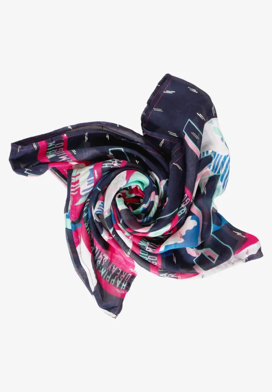 Ronde sjaal met folieprint deep blue