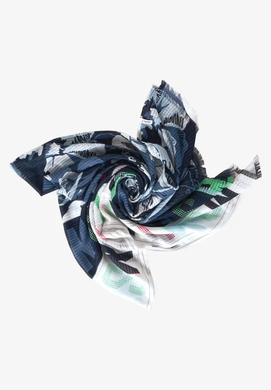 Écharpe imprimée avec franges deep blue
