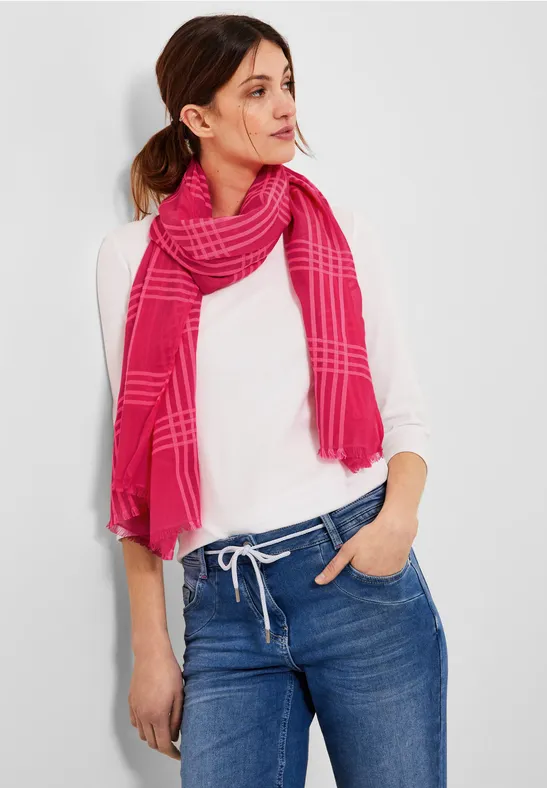 Ruiten sjaal met franjes fresh pink