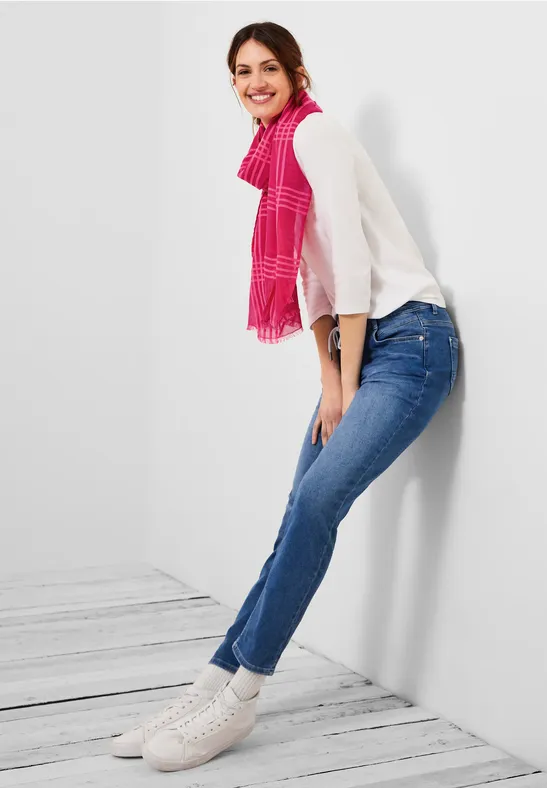 Ruiten sjaal met franjes fresh pink