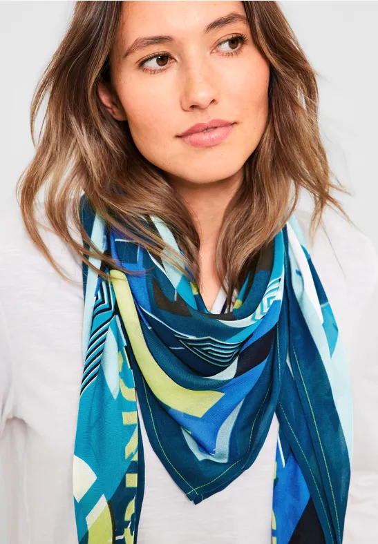 Modal halsdoek met print teal blue