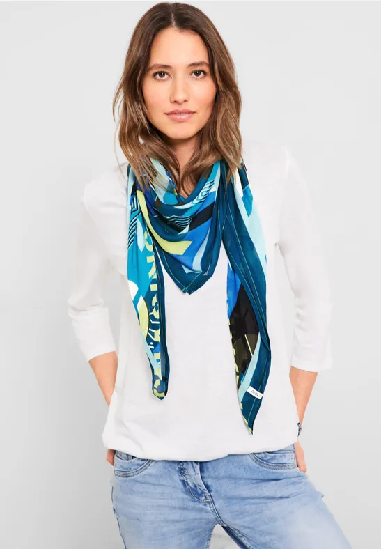 Modal halsdoek met print teal blue