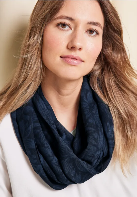 Ronde sjaal met ton-sur-ton print deep blue