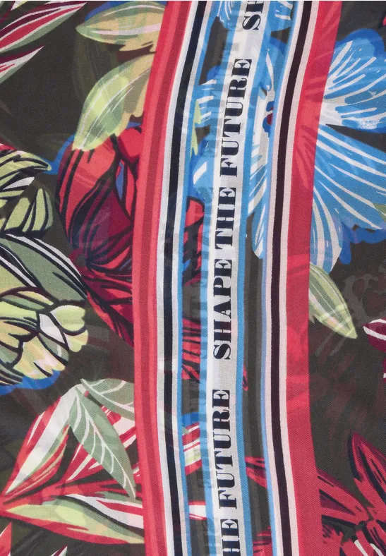 Ronde sjaal met Hawaï-print easy khaki