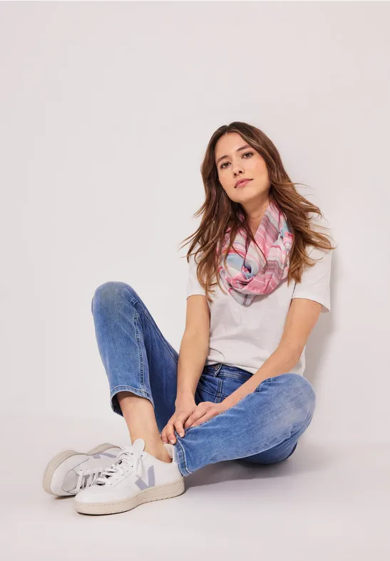 Gestreepte ronde sjaal vanilla white