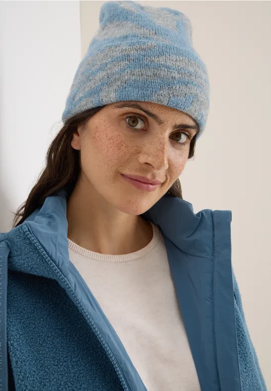 Bonnet avec motif zèbre moonstone blue melange