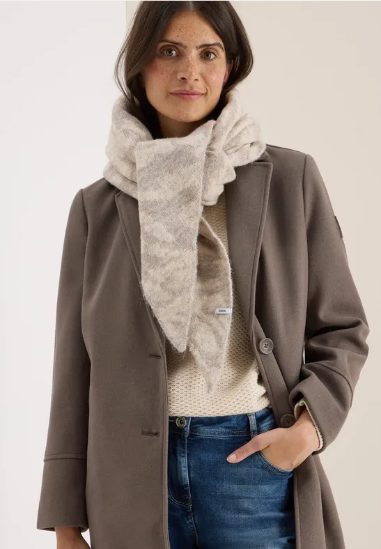 Foulard triangulaire avec motif zèbre desert beige melange