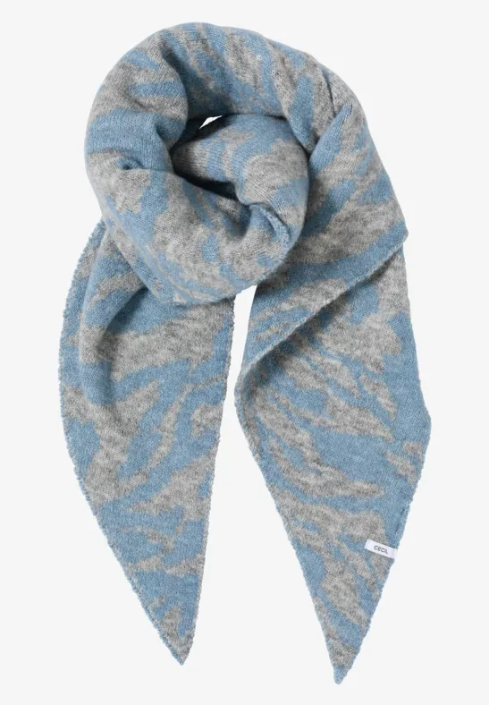 Dreieckstuch mit Zebramuster moonstone blue melange