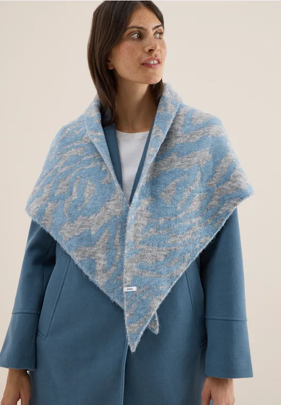 Dreieckstuch mit Zebramuster moonstone blue melange