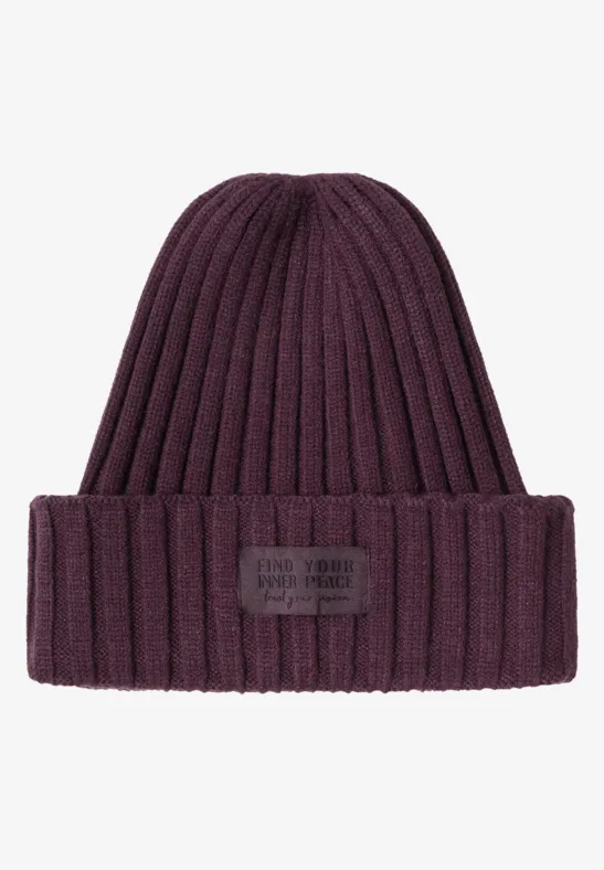 Strickmütze in Unifarbe dark plum