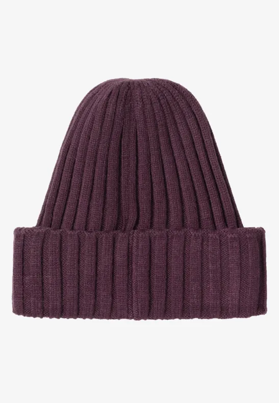 Strickmütze in Unifarbe dark plum
