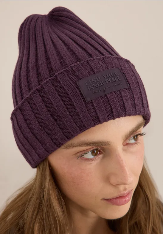 Strickmütze in Unifarbe dark plum