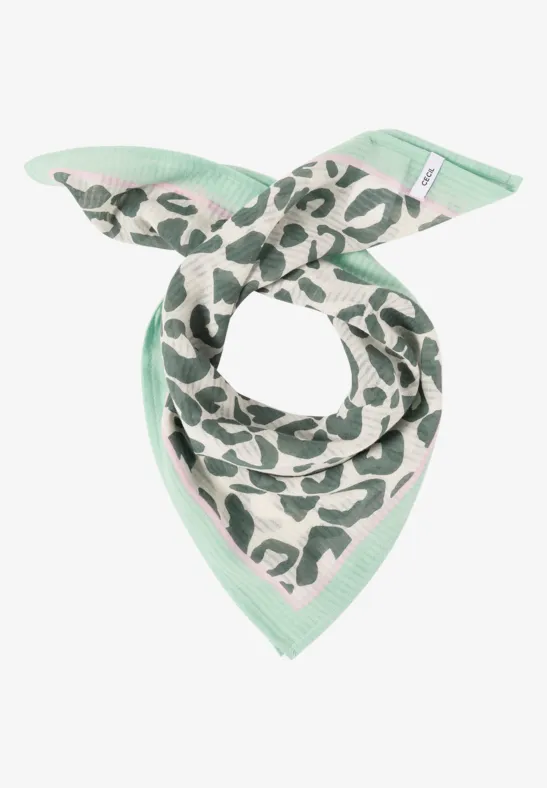 Bandana met textuur en leoprint macadamia beige