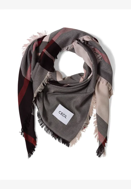Foulard à carreaux avec de fines franges berry red