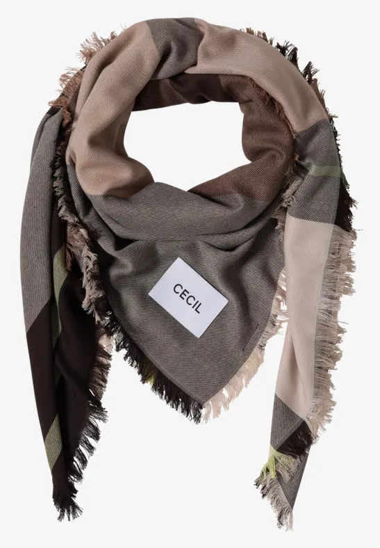 Foulard à carreaux avec de fines franges dark toffee brown