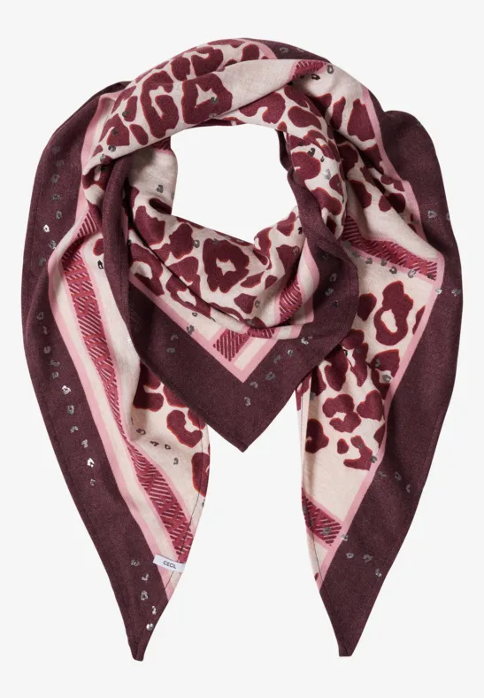 Foulard triangulaire à motif léopard berry red