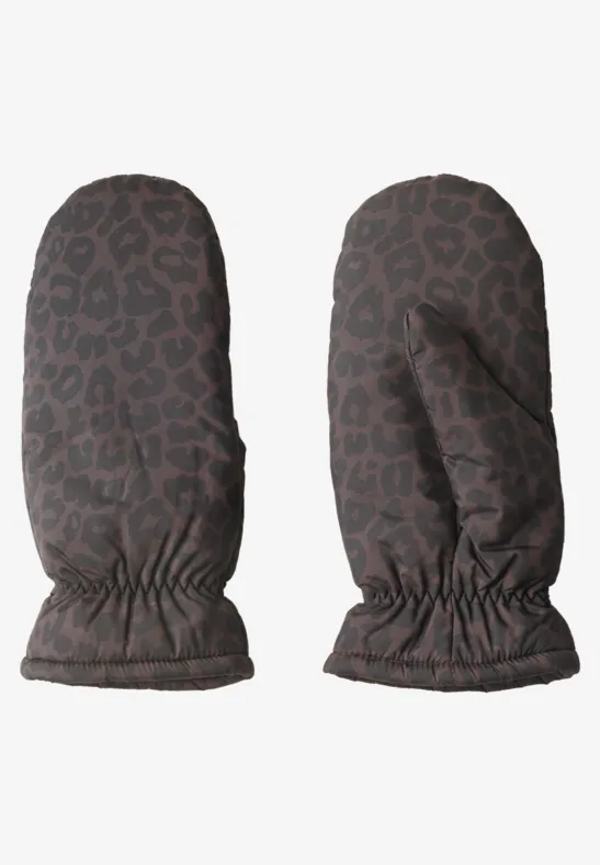 Moufles doublées à motif léopard Black