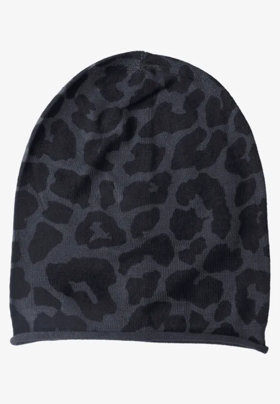 Bonnet à motif léopard et bord roulé dark navy blue
