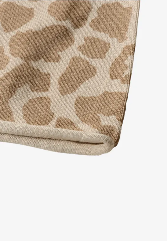 Bonnet à motif léopard et bord roulé powder beige