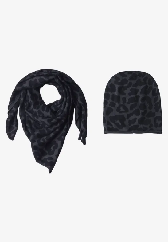 Driehoekssjaal met luipaardprint dark navy blue