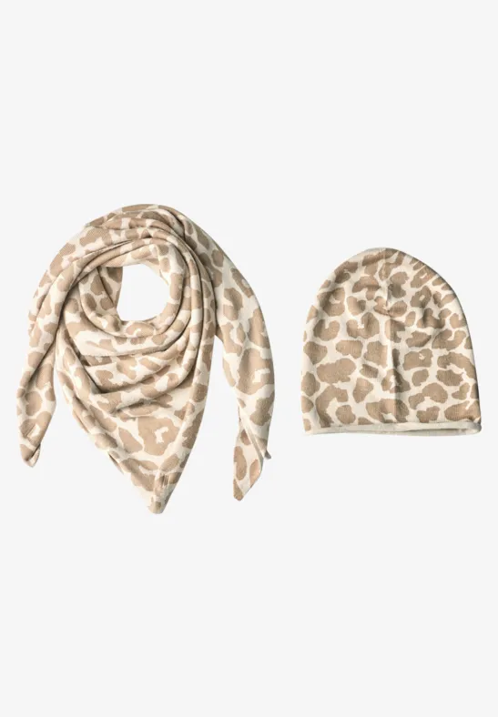 Driehoekssjaal met luipaardprint powder beige