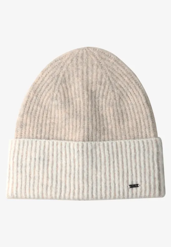 Beanie met ribbelsteek in tweekleurige uitvoering powder beige melange
