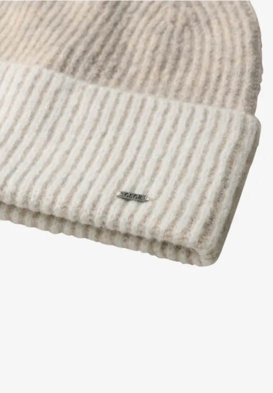 Beanie met ribbelsteek in tweekleurige uitvoering powder beige melange