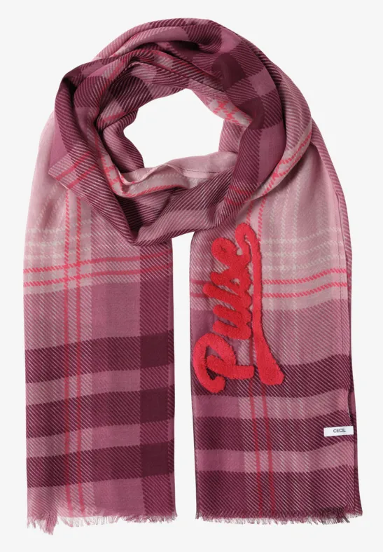 Szalik w kratkę z haftem velvet rose