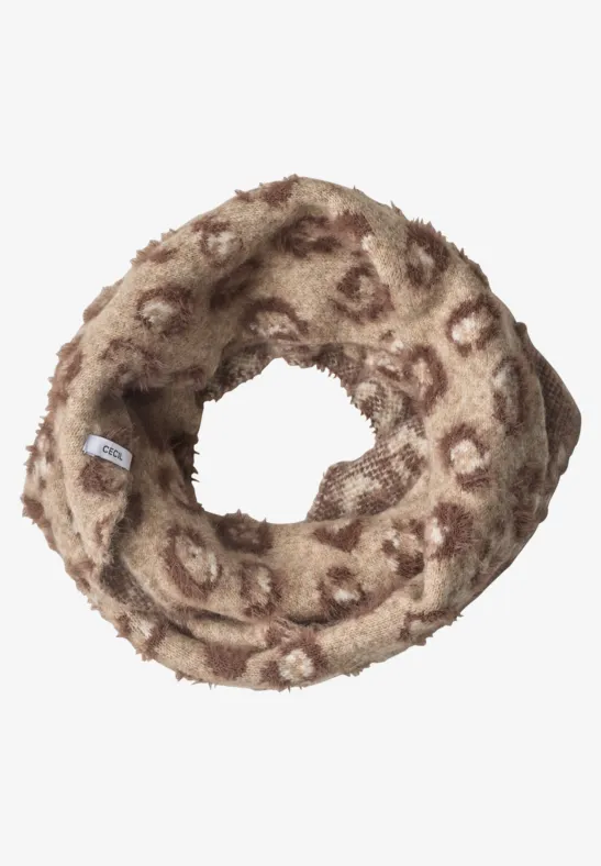 Federgarn Loop-Schal mit Leo-Muster creamy mocha melange