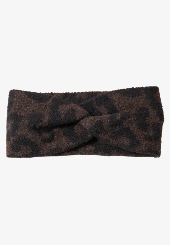 Hoofdband met knoopdetail en luipaardprint truffle brown