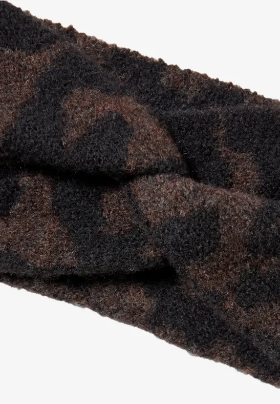 Hoofdband met knoopdetail en luipaardprint truffle brown