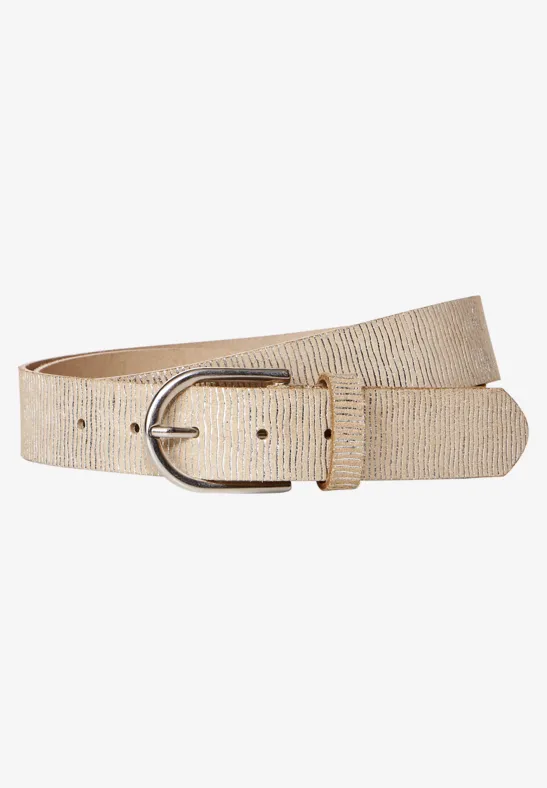 Leren riem met folieprint ecru foil