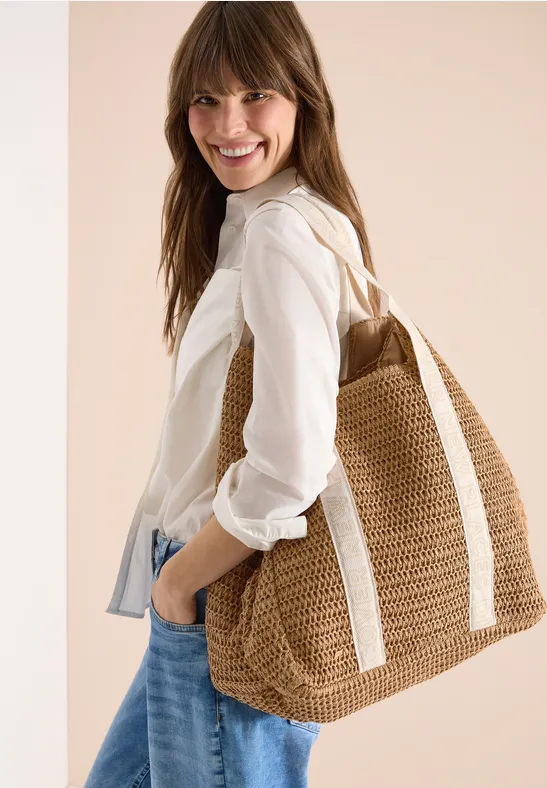 Tas met gehaakte look dark crispy camel