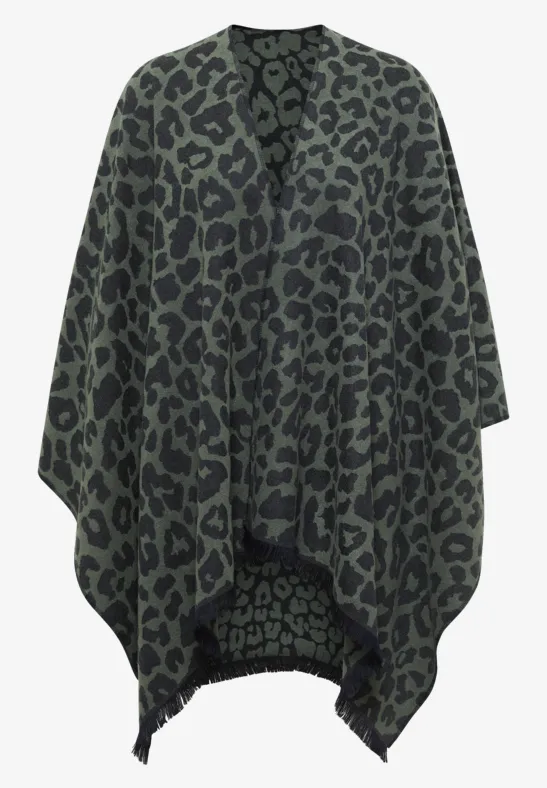 Cape mit Leo-Muster dried olive green