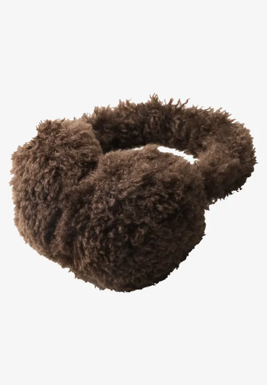 Zachte teddy-oorwarmers chocolate sauce brown