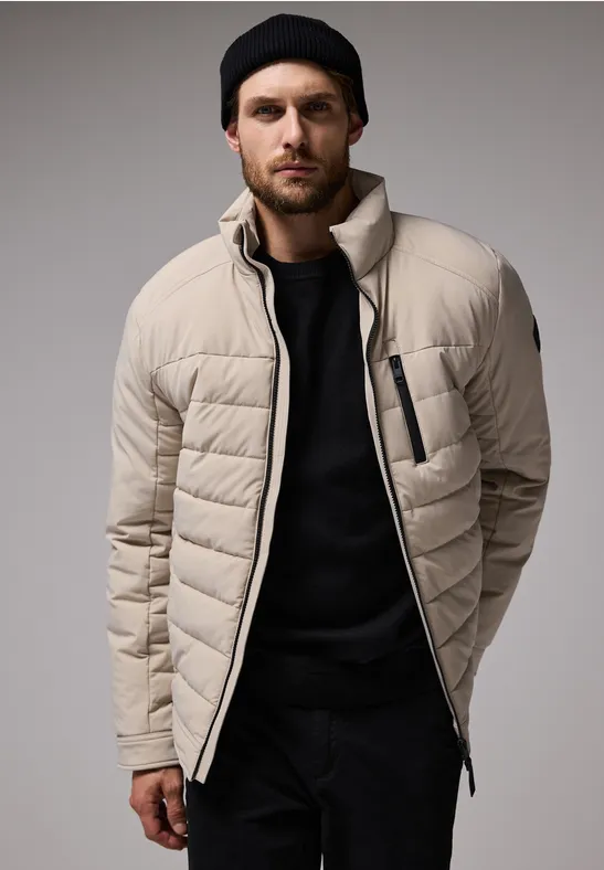 Veste matelassée au look biker pure beige