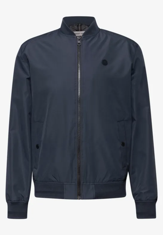 Lichtgewicht donkerblauw bomberjack met ritssluiting en zijzakken.