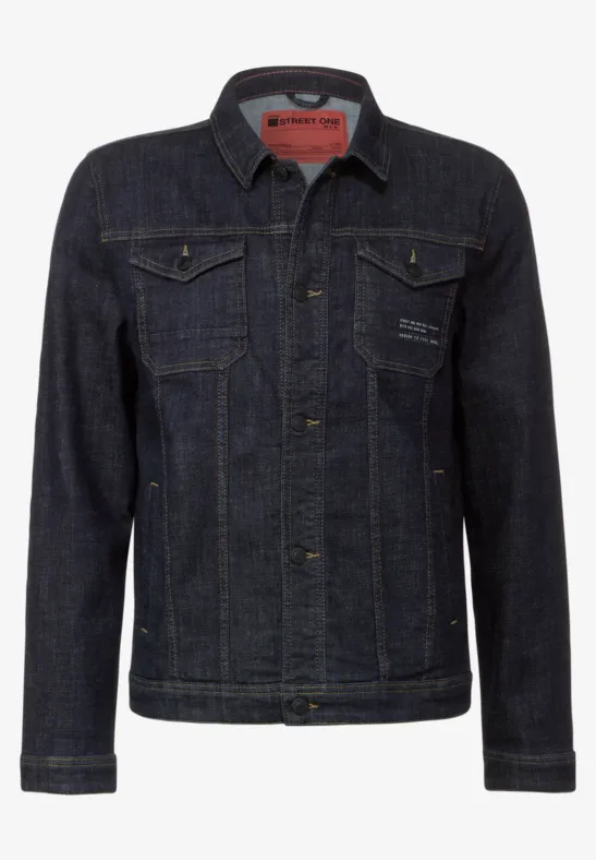 Casual fit jeansjasje dark blue rinsed wash