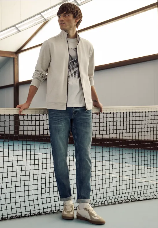 Jas met opstaande kraag in gemêleerde look white sand