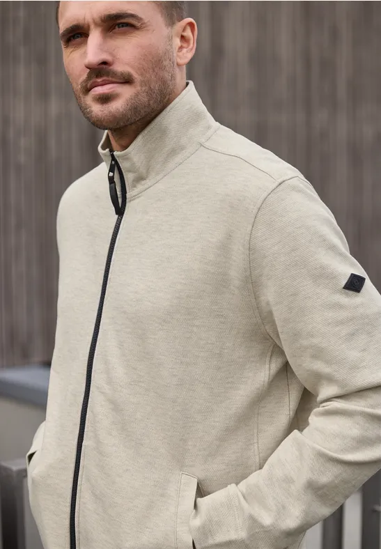 Jas met opstaande kraag in gemêleerde look white sand