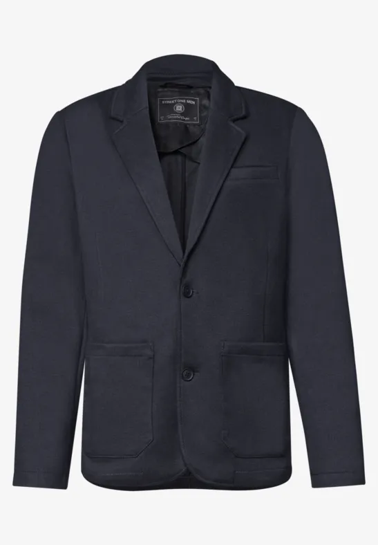 Zwarte herenblazer van jersey met reverskraag en knoopsluiting