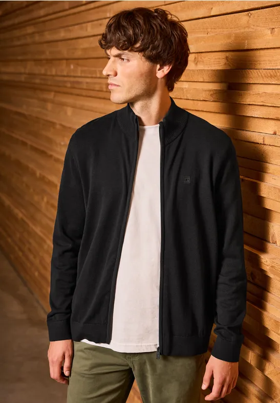 Cardigan basique avec fermeture éclair Black