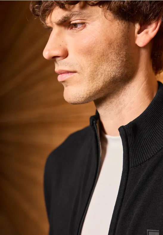 Cardigan basique avec fermeture éclair Black