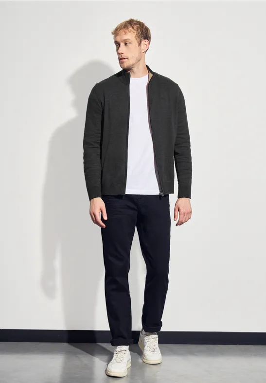 Basic kardigan z zamkiem błyskawicznym anthra grey melange
