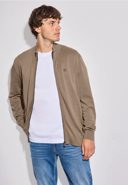 Basic kardigan z zamkiem błyskawicznym dull brown