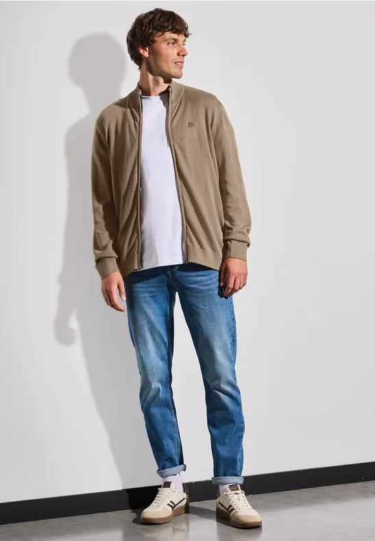 Basic kardigan z zamkiem błyskawicznym dull brown